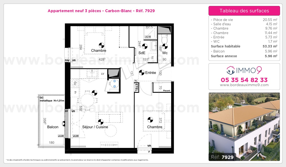 Plan et surfaces, Programme neuf Carbon-Blanc Référence n° 7929