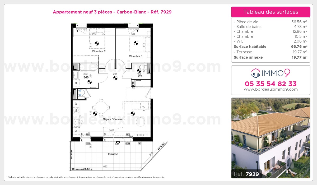 Plan et surfaces, Programme neuf Carbon-Blanc Référence n° 7929