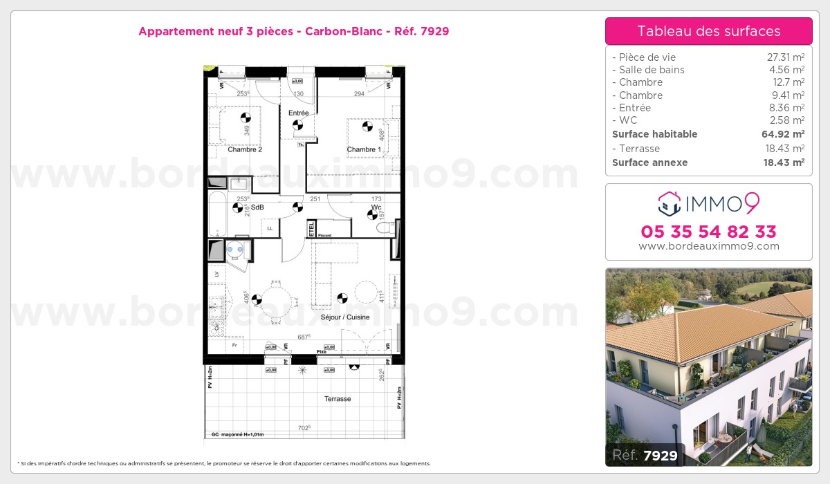 Plan et surfaces, Programme neuf Carbon-Blanc Référence n° 7929