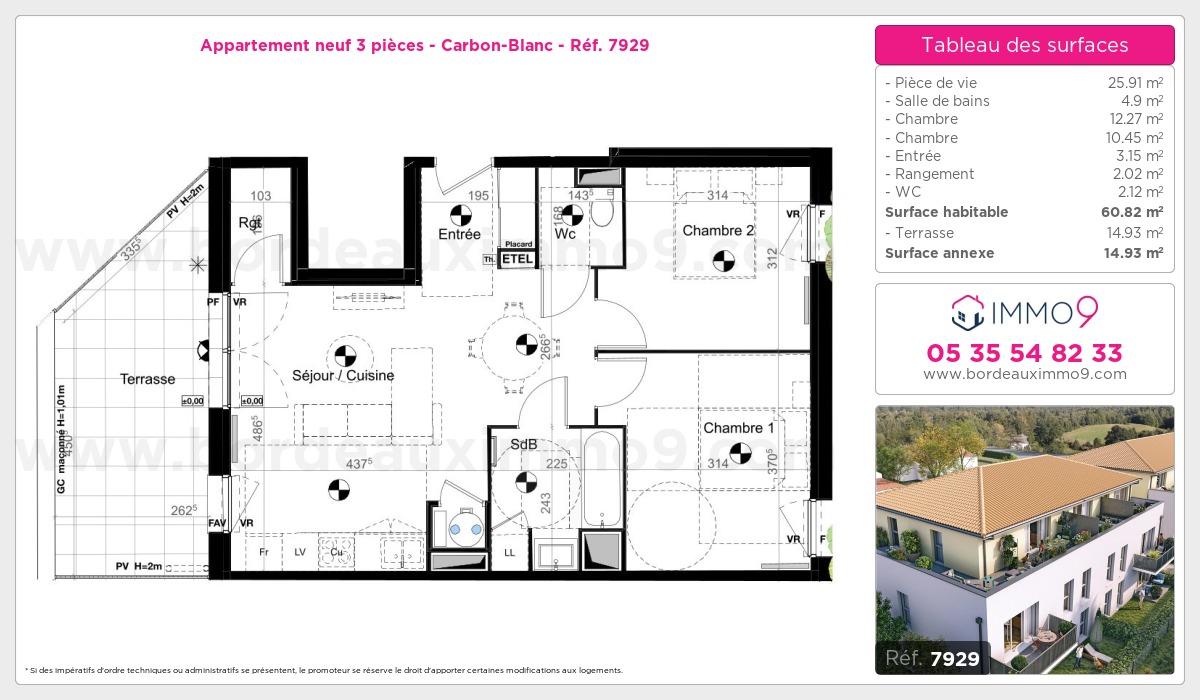 Plan et surfaces, Programme neuf Carbon-Blanc Référence n° 7929