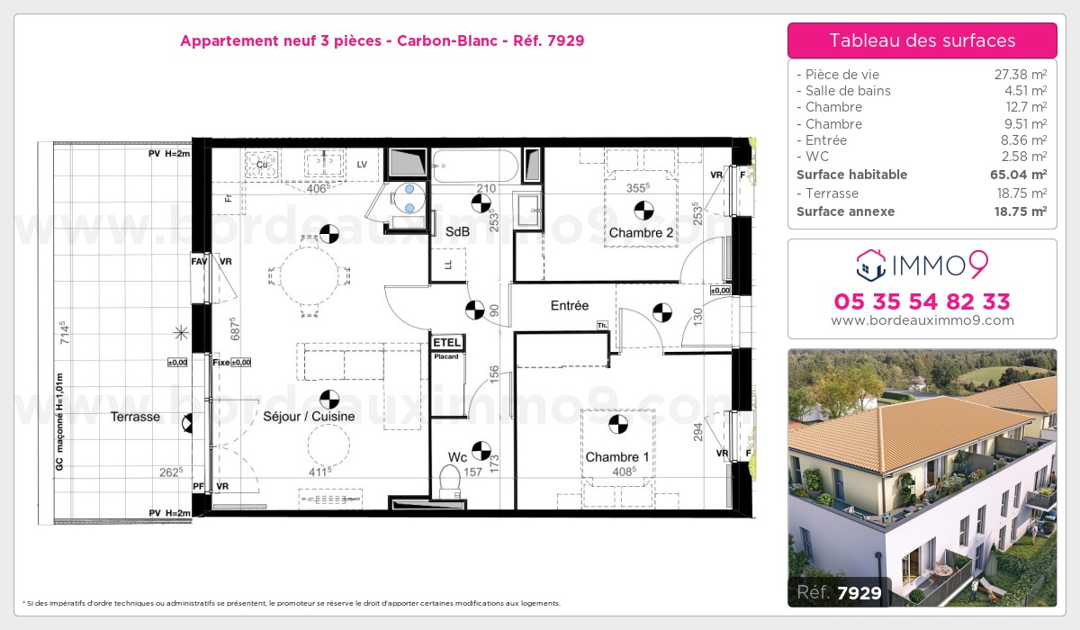 Plan et surfaces, Programme neuf Carbon-Blanc Référence n° 7929