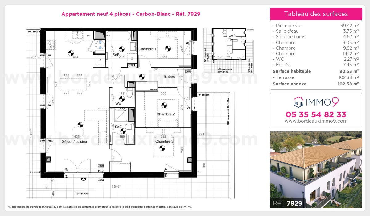 Plan et surfaces, Programme neuf Carbon-Blanc Référence n° 7929