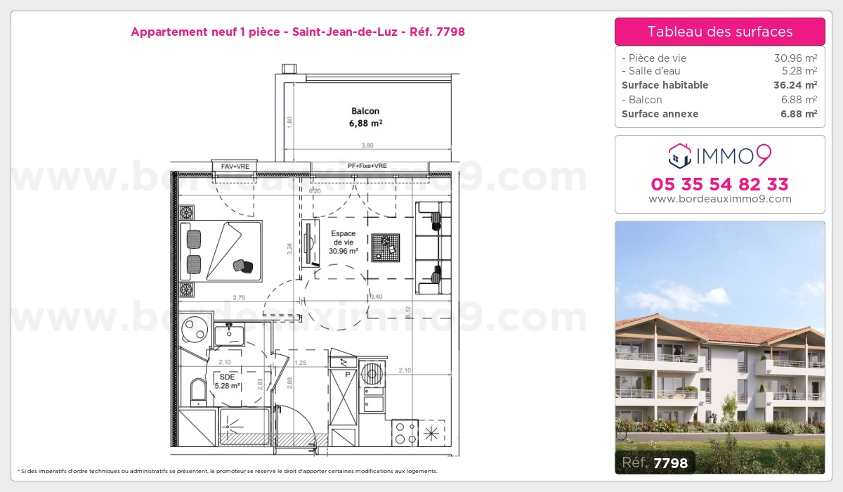 Plan et surfaces, Programme neuf Saint-Jean-de-Luz Référence n° 7798