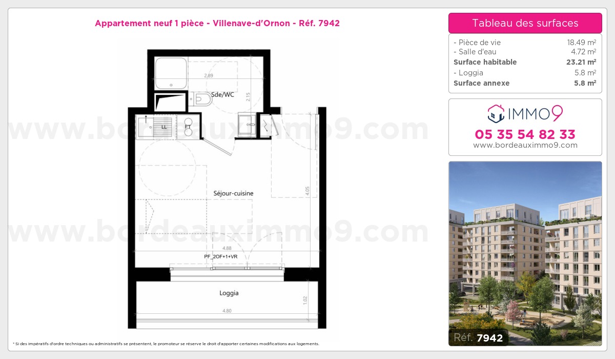 Plan et surfaces, Programme neuf Villenave-d'Ornon Référence n° 7942