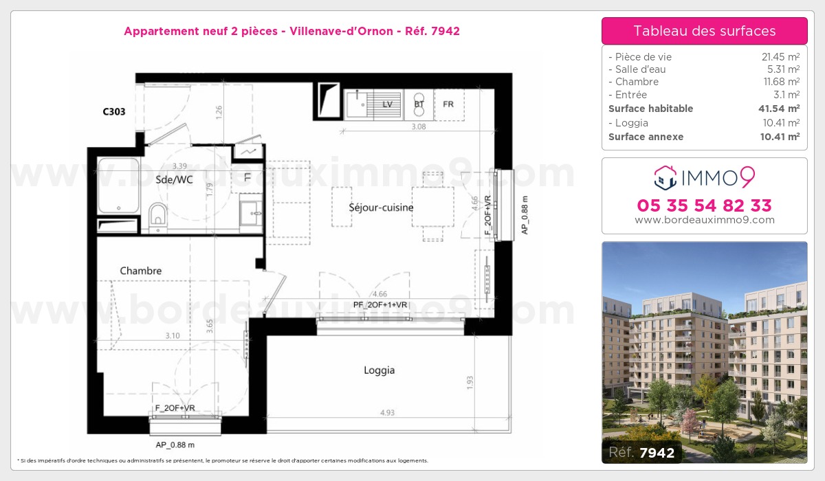 Plan et surfaces, Programme neuf Villenave-d'Ornon Référence n° 7942