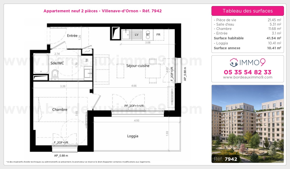 Plan et surfaces, Programme neuf Villenave-d'Ornon Référence n° 7942