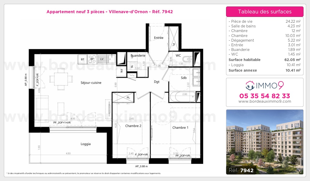 Plan et surfaces, Programme neuf Villenave-d'Ornon Référence n° 7942