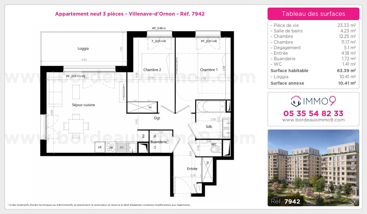Plan et surfaces, Programme neuf Villenave-d'Ornon Référence n° 7942