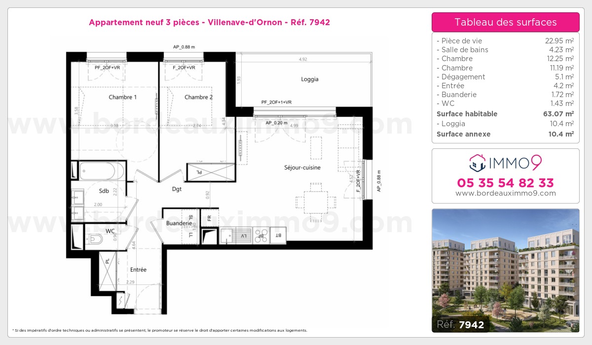 Plan et surfaces, Programme neuf Villenave-d'Ornon Référence n° 7942