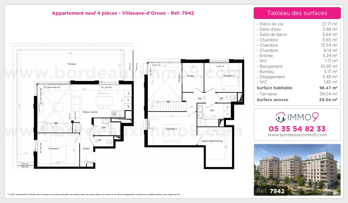 Plan et surfaces, Programme neuf Villenave-d'Ornon Référence n° 7942