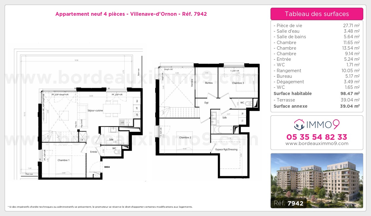 Plan et surfaces, Programme neuf Villenave-d'Ornon Référence n° 7942