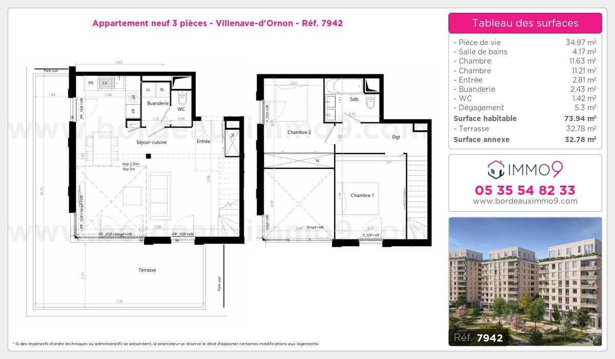 Plan et surfaces, Programme neuf Villenave-d'Ornon Référence n° 7942