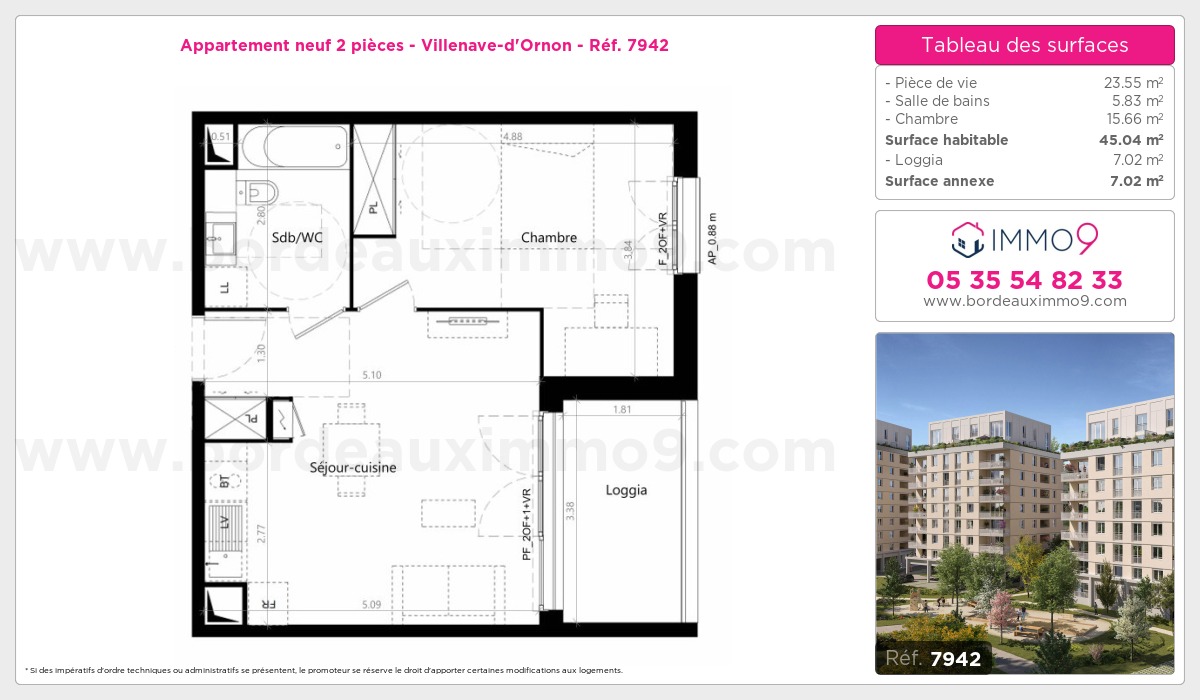 Plan et surfaces, Programme neuf Villenave-d'Ornon Référence n° 7942