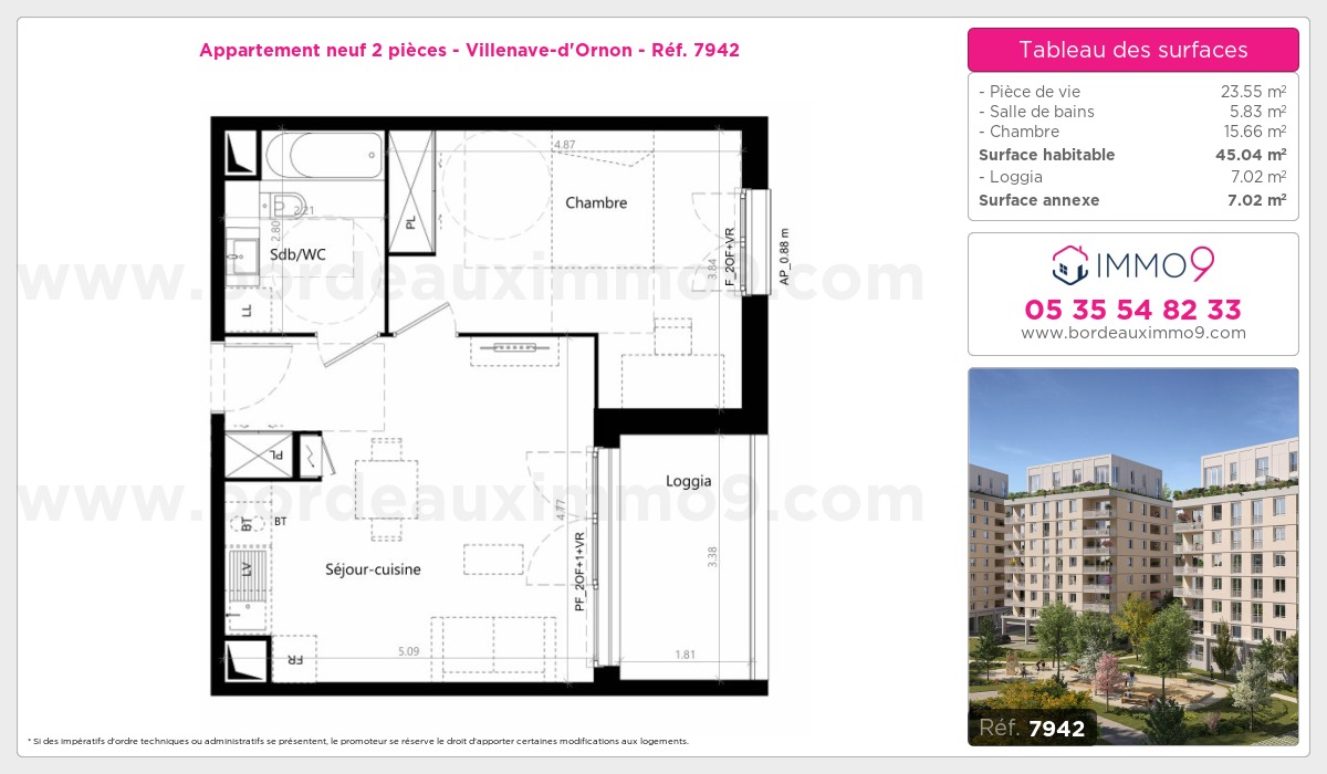 Plan et surfaces, Programme neuf Villenave-d'Ornon Référence n° 7942