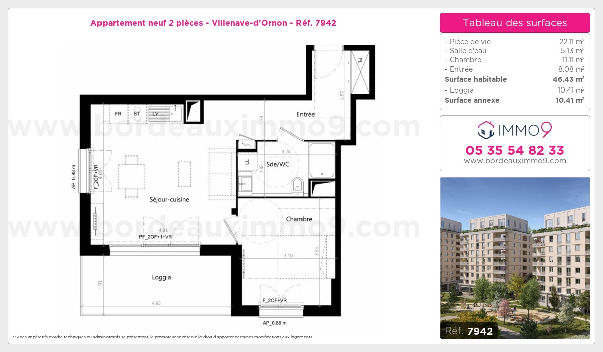Plan et surfaces, Programme neuf Villenave-d'Ornon Référence n° 7942