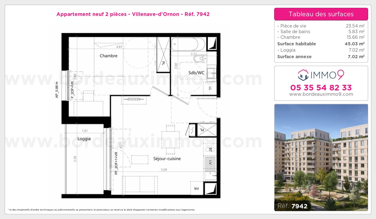 Plan et surfaces, Programme neuf Villenave-d'Ornon Référence n° 7942