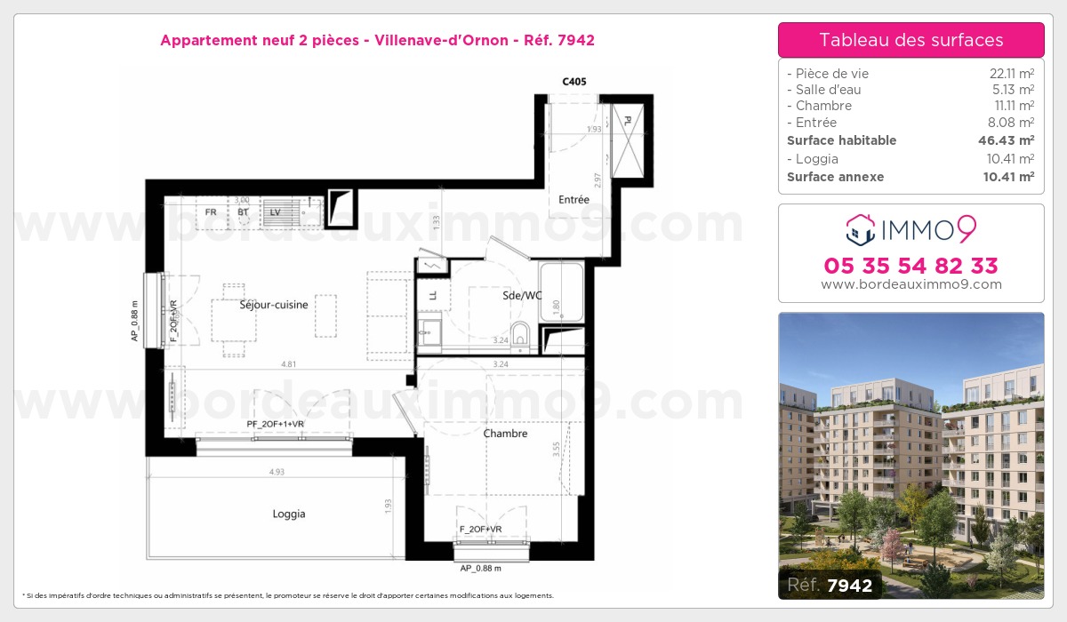 Plan et surfaces, Programme neuf Villenave-d'Ornon Référence n° 7942