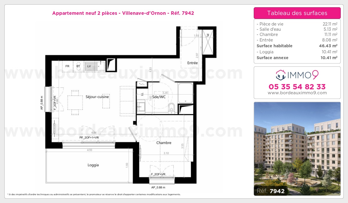 Plan et surfaces, Programme neuf Villenave-d'Ornon Référence n° 7942