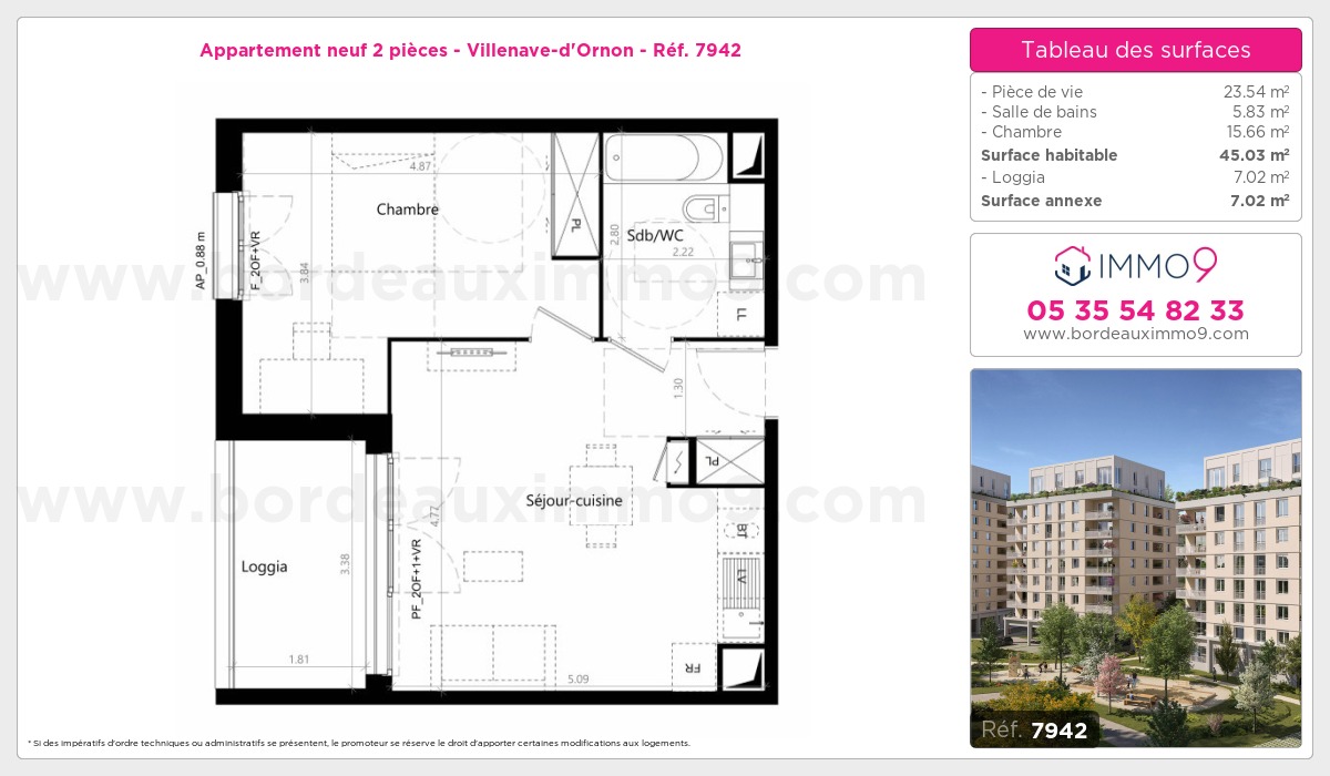 Plan et surfaces, Programme neuf Villenave-d'Ornon Référence n° 7942