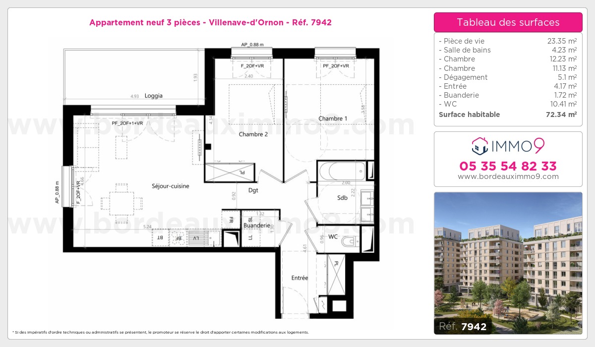 Plan et surfaces, Programme neuf Villenave-d'Ornon Référence n° 7942