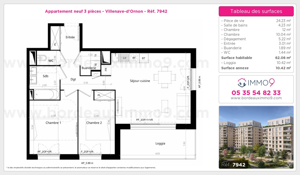 Plan et surfaces, Programme neuf Villenave-d'Ornon Référence n° 7942