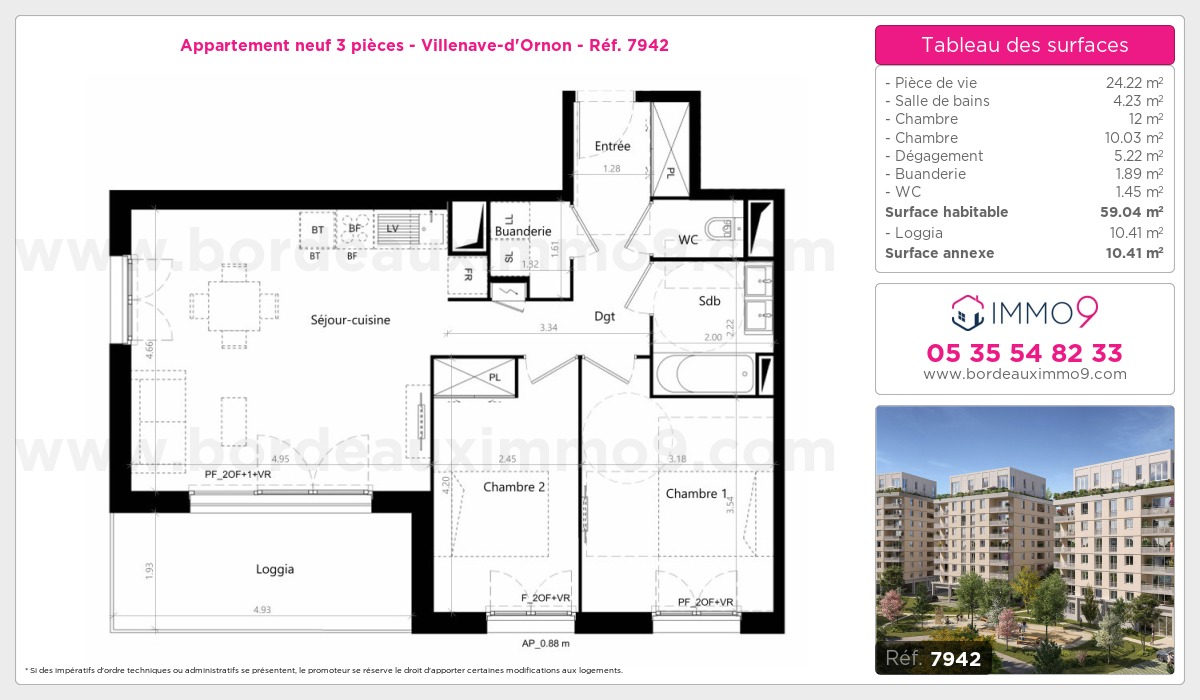 Plan et surfaces, Programme neuf Villenave-d'Ornon Référence n° 7942