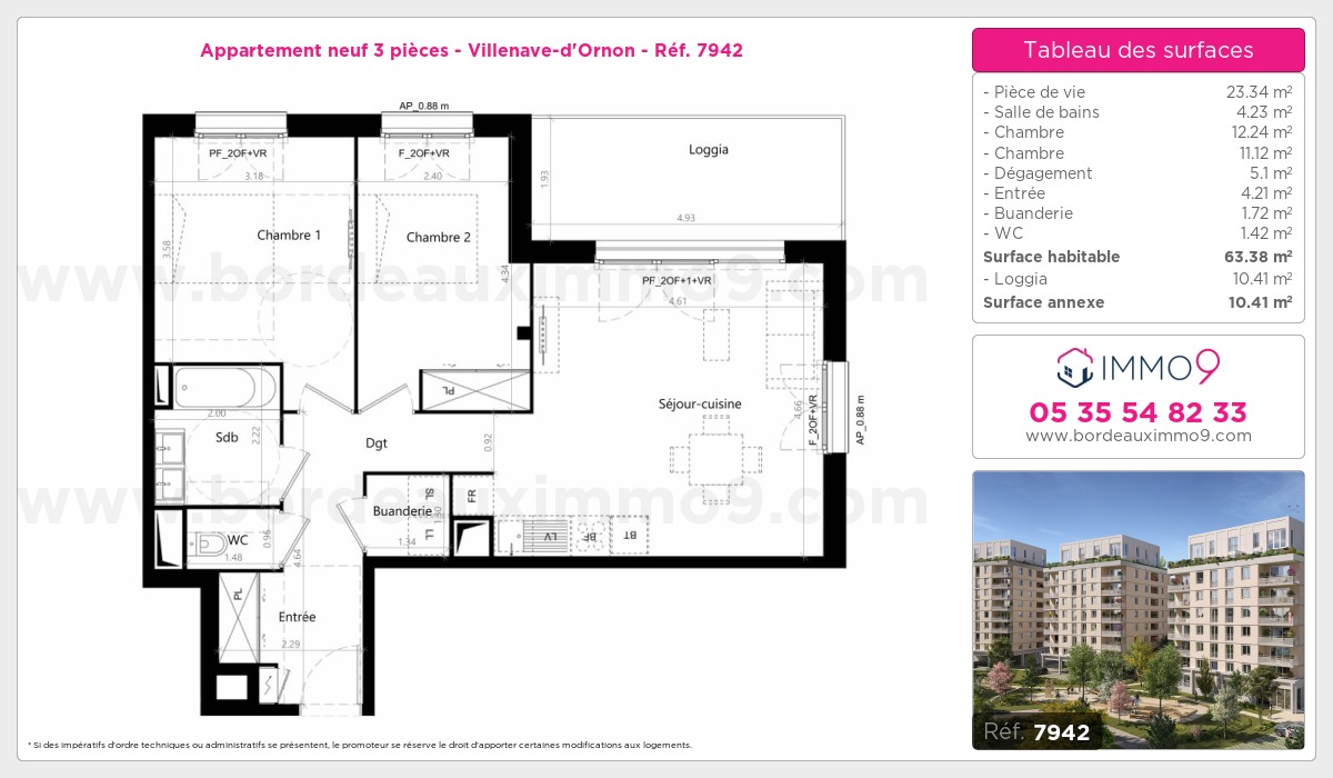 Plan et surfaces, Programme neuf Villenave-d'Ornon Référence n° 7942