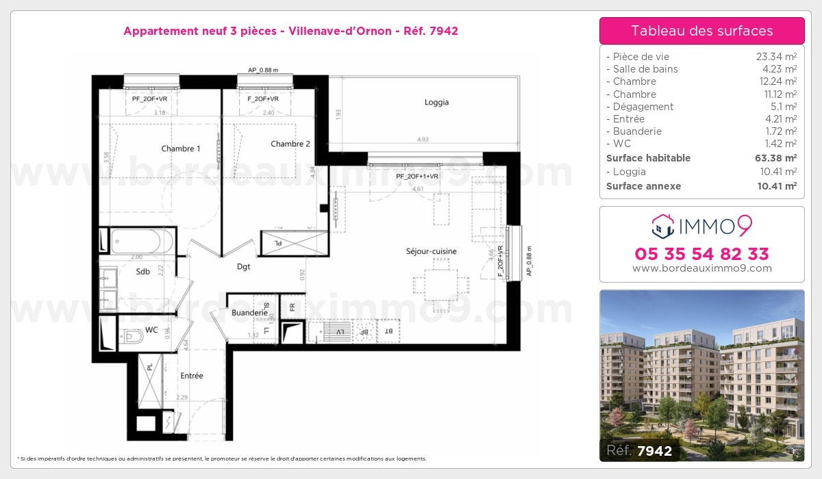 Plan et surfaces, Programme neuf Villenave-d'Ornon Référence n° 7942