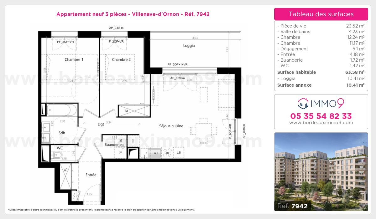 Plan et surfaces, Programme neuf Villenave-d'Ornon Référence n° 7942