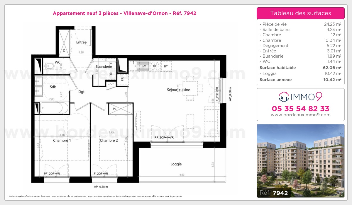 Plan et surfaces, Programme neuf Villenave-d'Ornon Référence n° 7942