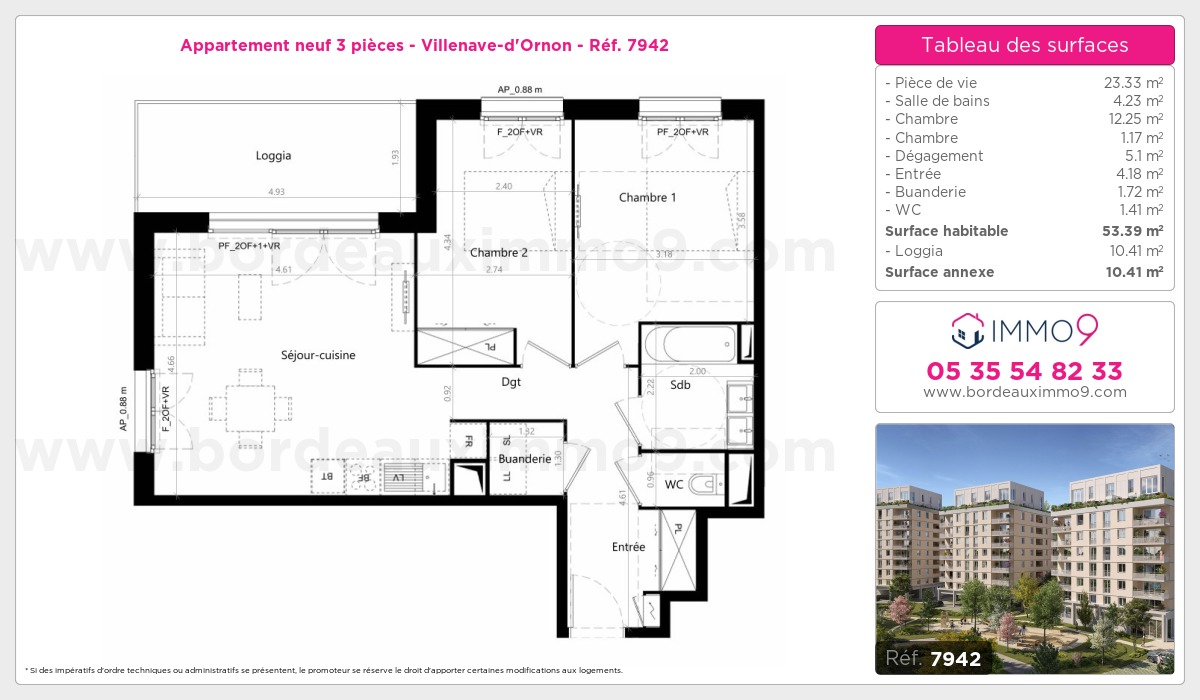 Plan et surfaces, Programme neuf Villenave-d'Ornon Référence n° 7942