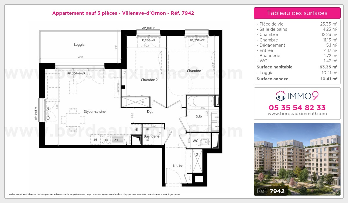 Plan et surfaces, Programme neuf Villenave-d'Ornon Référence n° 7942