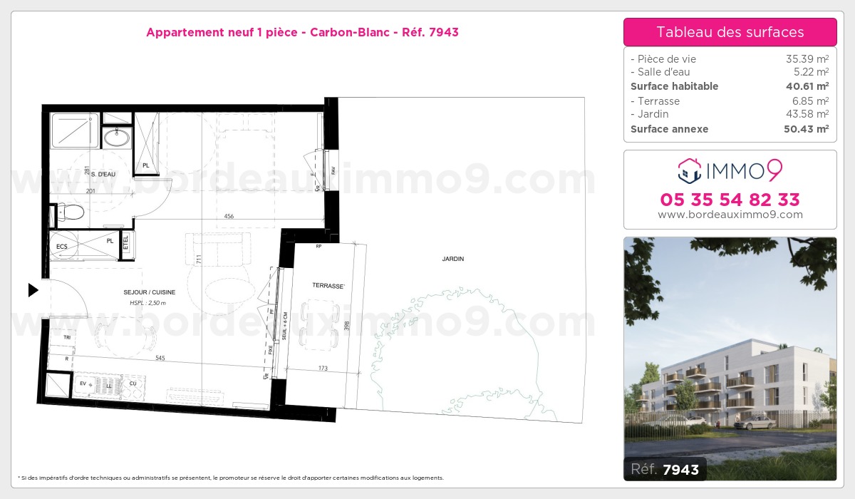 Plan et surfaces, Programme neuf Carbon-Blanc Référence n° 7943