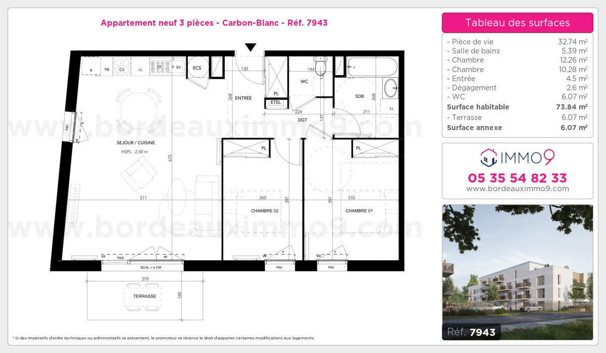 Plan et surfaces, Programme neuf Carbon-Blanc Référence n° 7943