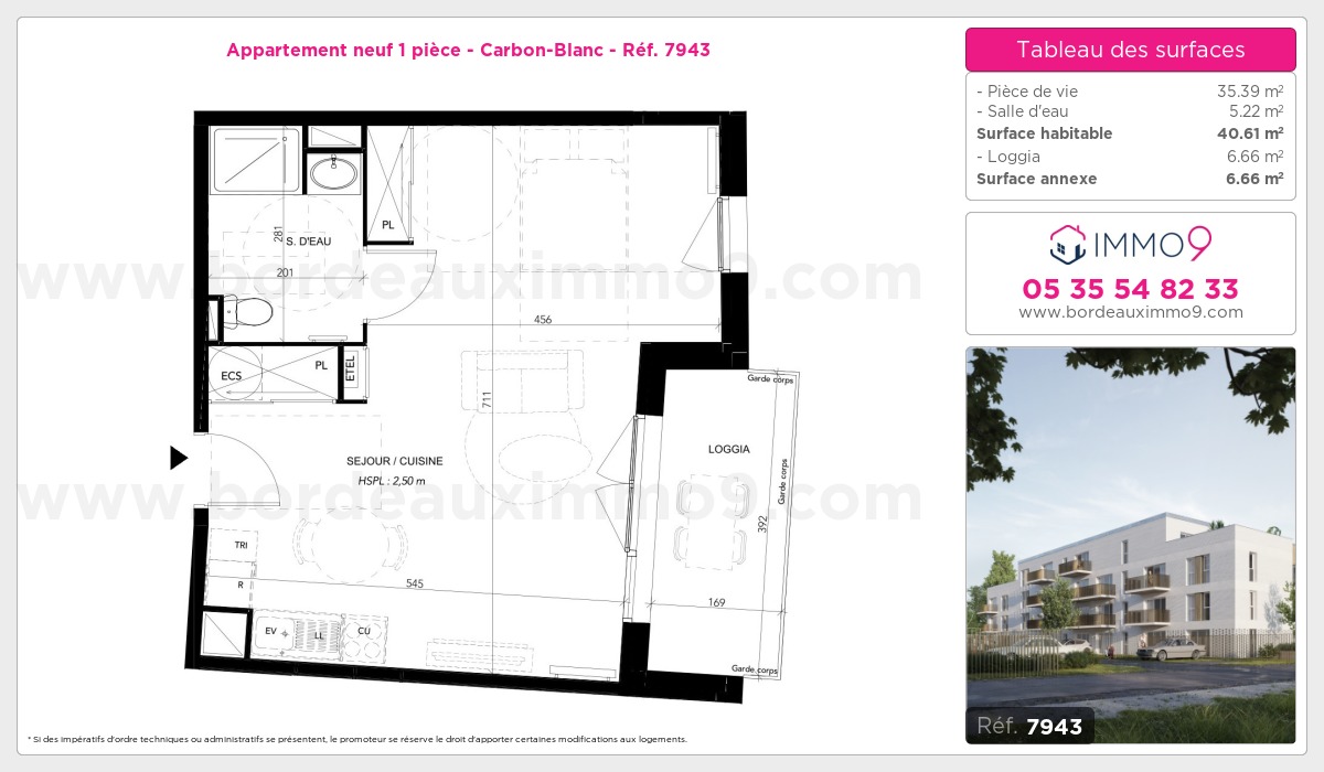 Plan et surfaces, Programme neuf Carbon-Blanc Référence n° 7943