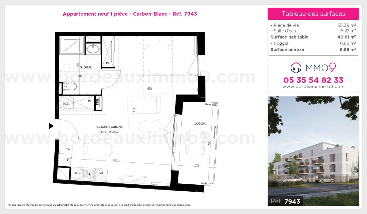 Plan et surfaces, Programme neuf Carbon-Blanc Référence n° 7943