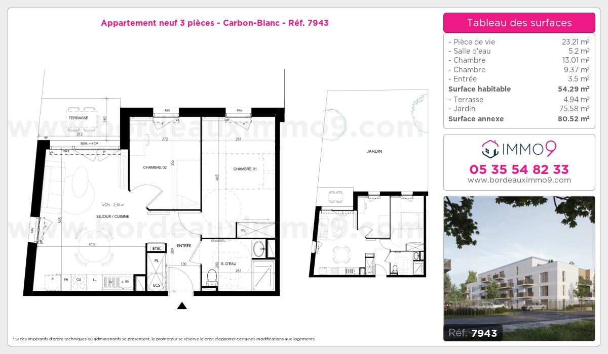 Plan et surfaces, Programme neuf Carbon-Blanc Référence n° 7943
