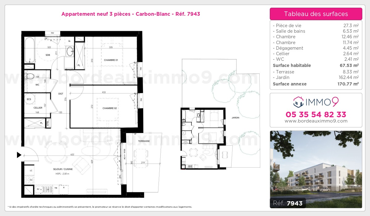 Plan et surfaces, Programme neuf Carbon-Blanc Référence n° 7943