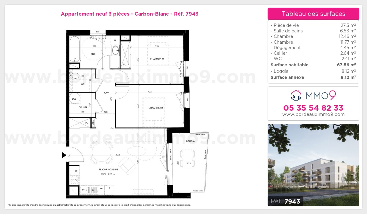 Plan et surfaces, Programme neuf Carbon-Blanc Référence n° 7943