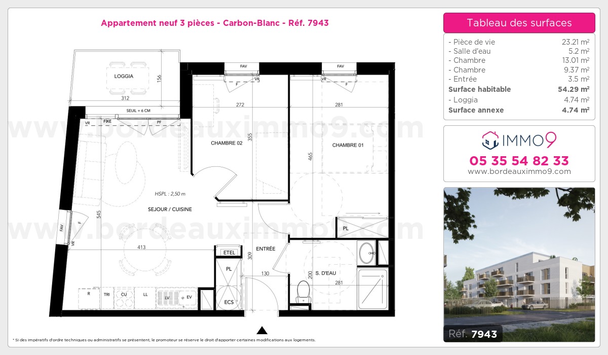 Plan et surfaces, Programme neuf Carbon-Blanc Référence n° 7943
