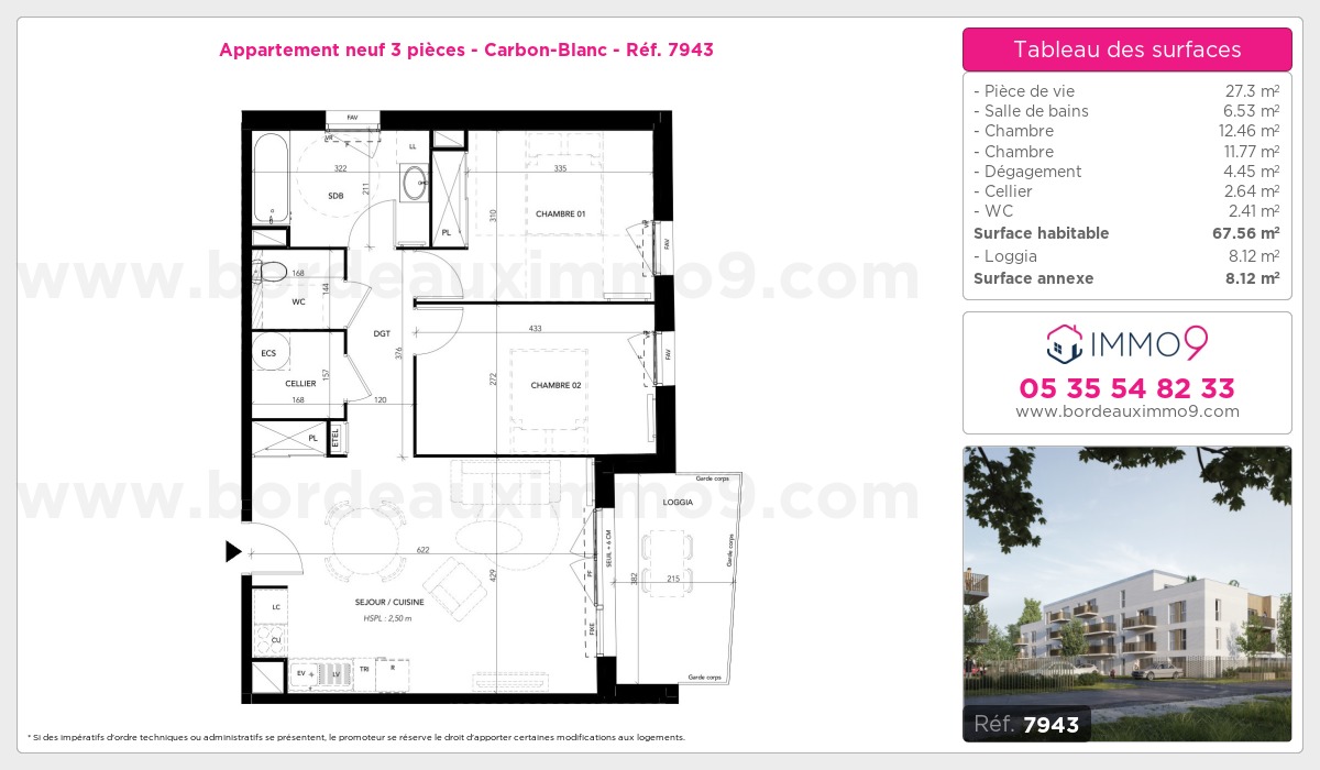 Plan et surfaces, Programme neuf Carbon-Blanc Référence n° 7943