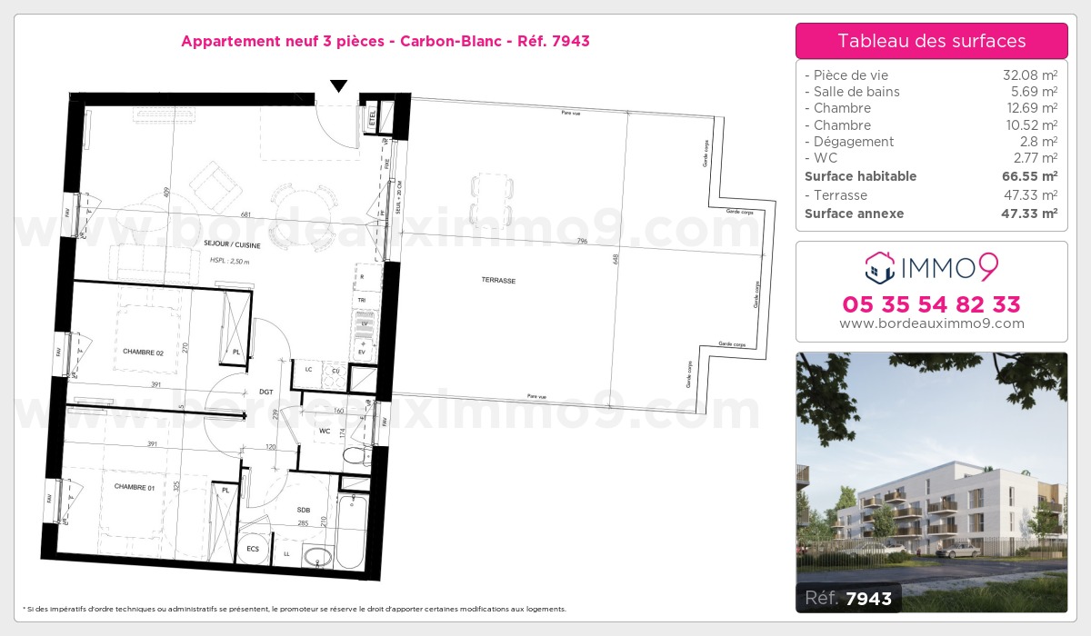 Plan et surfaces, Programme neuf Carbon-Blanc Référence n° 7943