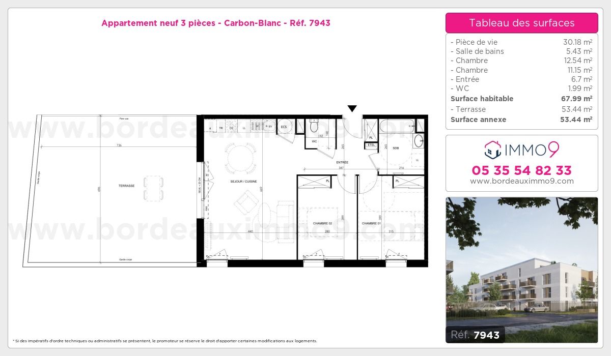 Plan et surfaces, Programme neuf Carbon-Blanc Référence n° 7943