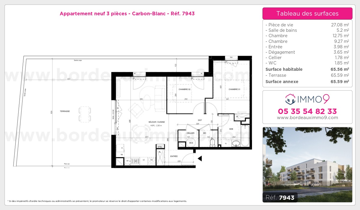 Plan et surfaces, Programme neuf Carbon-Blanc Référence n° 7943