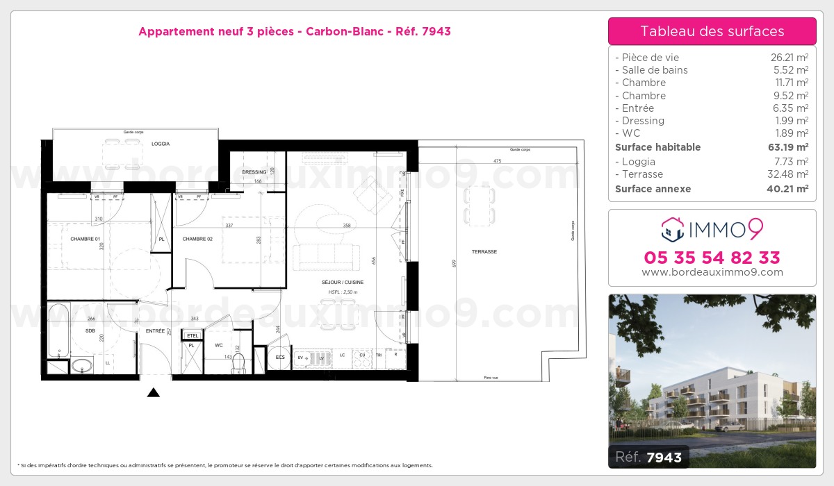 Plan et surfaces, Programme neuf Carbon-Blanc Référence n° 7943