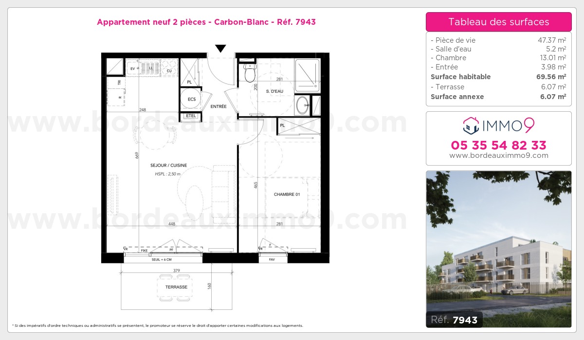 Plan et surfaces, Programme neuf Carbon-Blanc Référence n° 7943
