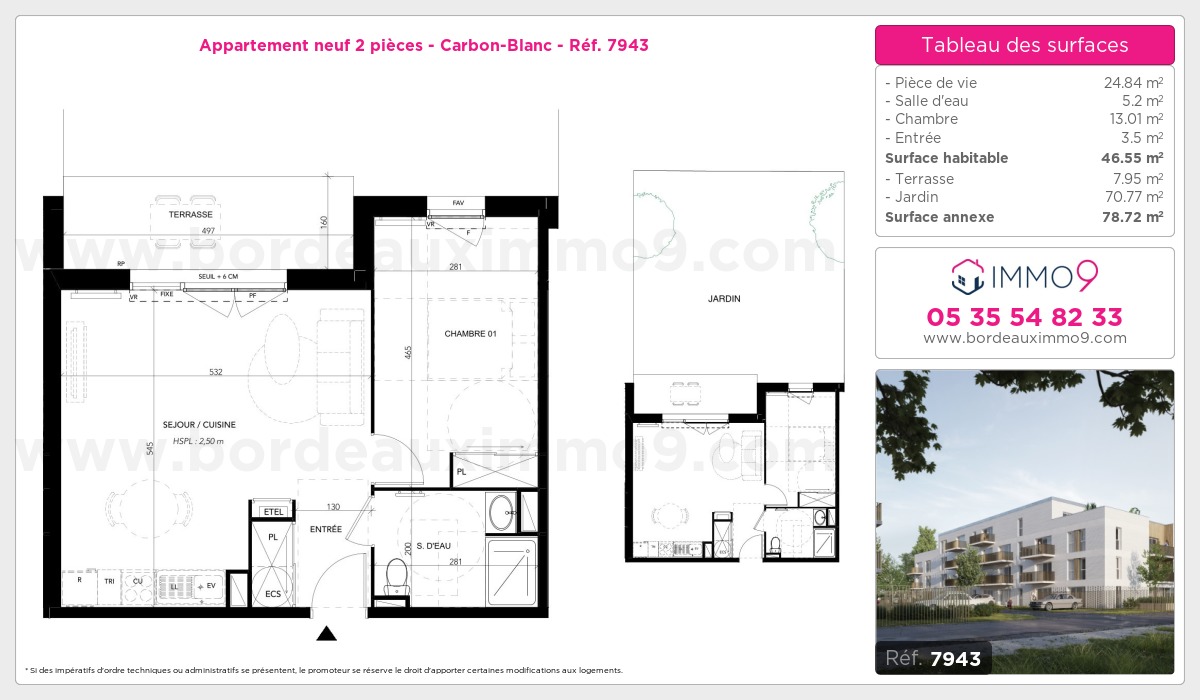 Plan et surfaces, Programme neuf Carbon-Blanc Référence n° 7943