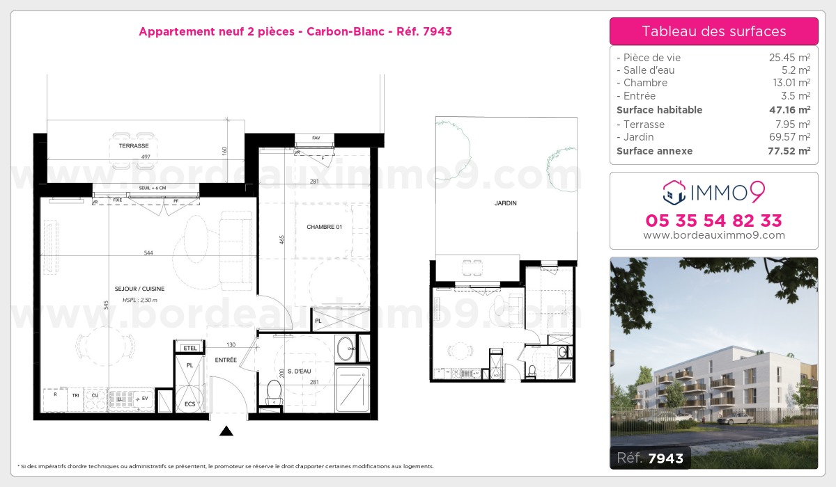 Plan et surfaces, Programme neuf Carbon-Blanc Référence n° 7943
