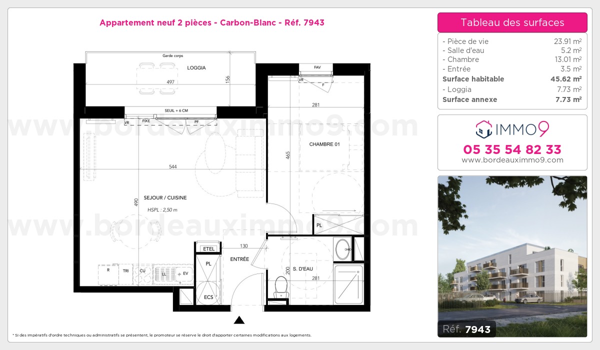 Plan et surfaces, Programme neuf Carbon-Blanc Référence n° 7943