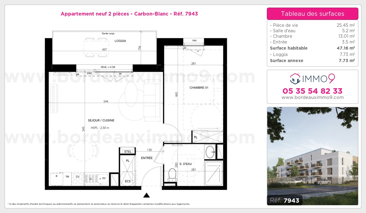 Plan et surfaces, Programme neuf Carbon-Blanc Référence n° 7943